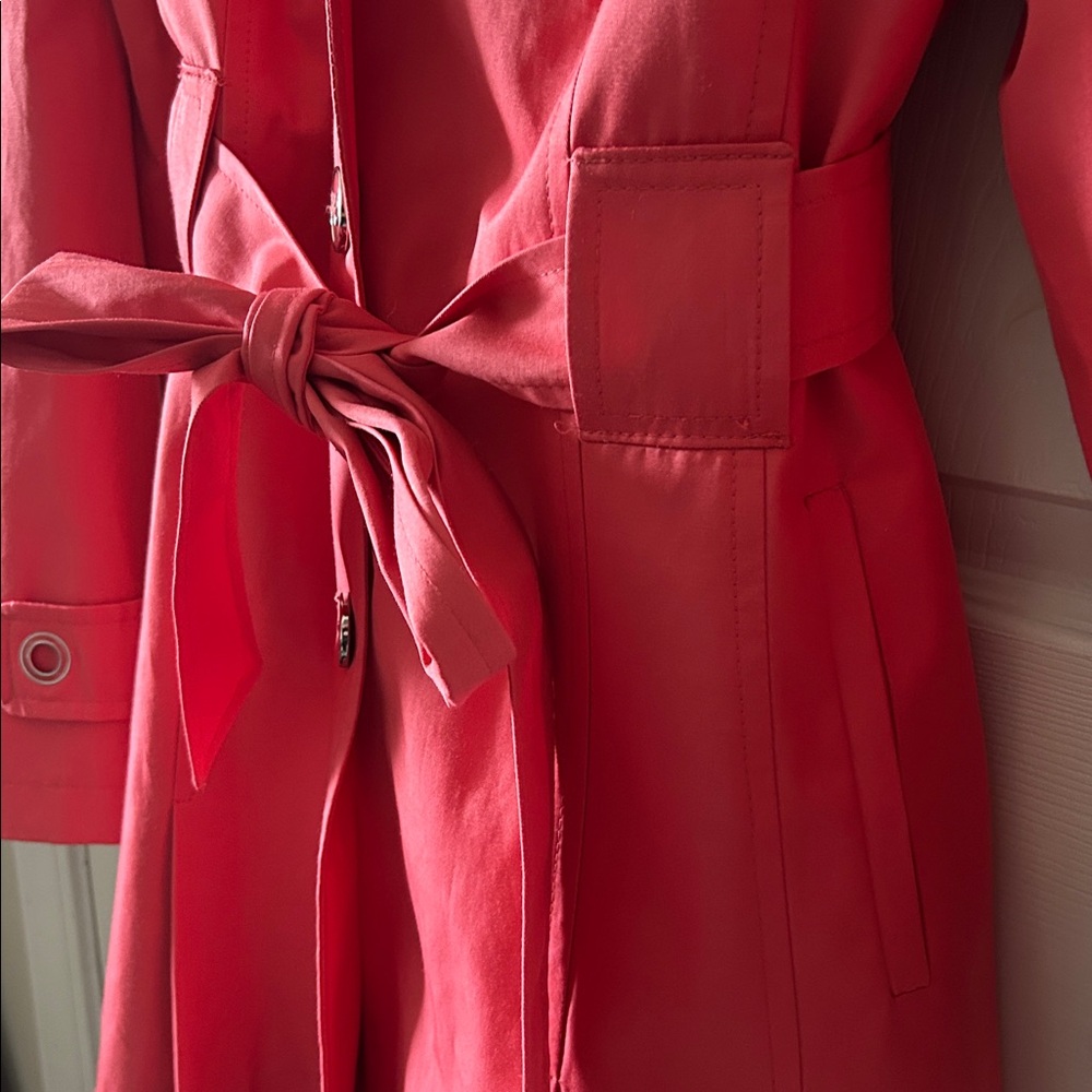 Via Spiga‎ Womens Spring Midi Length Belted Hooded Trench Coat in Coral Size XL - Picture 5 of 14